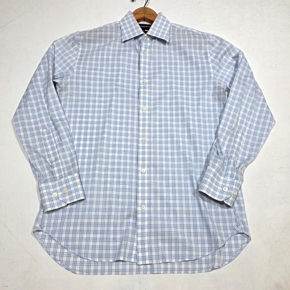Bonobos Dress Shirt Mens 15.5 33 Blue White Plaid Stretch Slim Fit Button Down - Picture 3 of 7